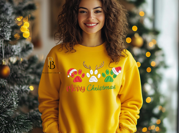 Merry Christmas Paws Embroidery Sweatshirt
