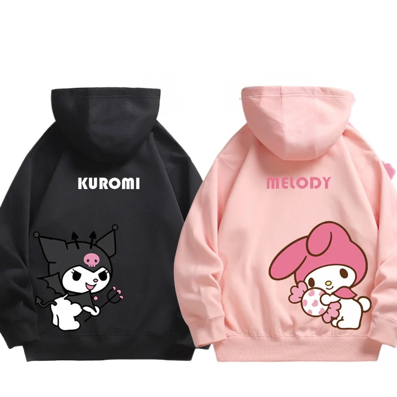 Spring and Autumn Sanrio Couple Sweatshirt Men's and Women's Kuromi Melody Cartoon Anime Hooded Dress Fashion Trend