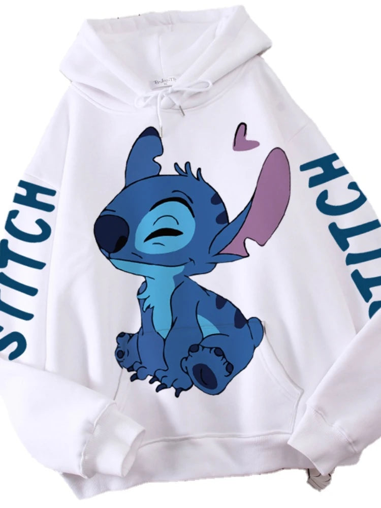 Disney Hoodie Fashion Stitch Angel Monster Letter Cartoon Sweatshirt Pullover Cute Harajuku Unisex Women's Pocket Top