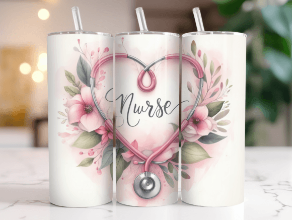 Nurse Stethoscope Heart Floral Tumbler