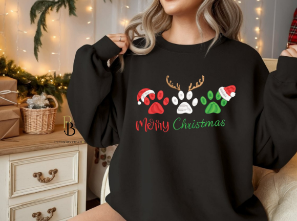 Merry Christmas Paws Embroidery Sweatshirt