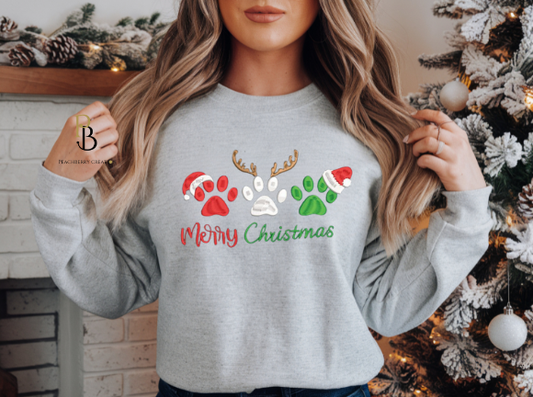 Merry Christmas Paws Embroidery Sweatshirt