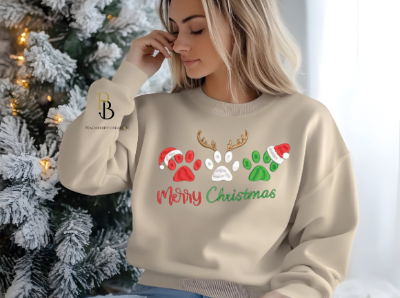 Merry Christmas Paws Embroidery Sweatshirt